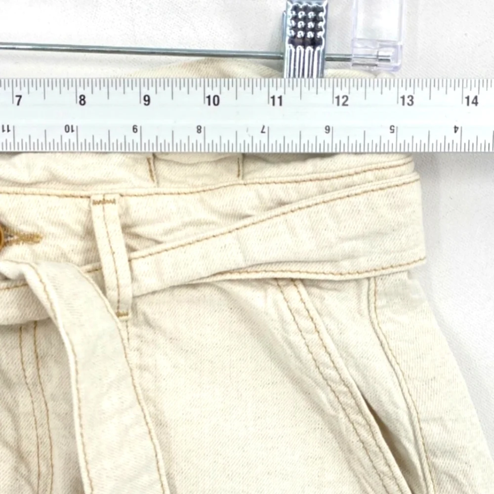 Free People Splendor in the Grass Paper Bag Waist Denim MiniSkirt Cream Sz 2 NEW - Picture 9 of 15